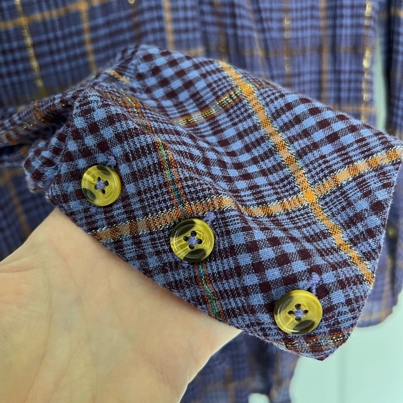 Free People: Purple Plaid Button-Up Shirt: Size XS - Picture 4 of 5